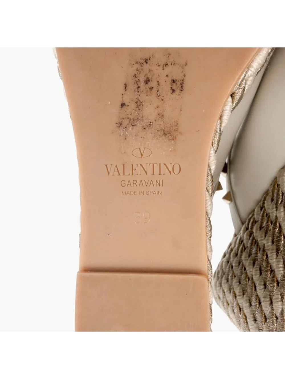 Valentino Rockstud Torchon Espadrille Wedge Sandals White Leather Size 39 US 9